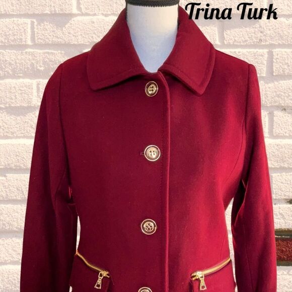 TRINA TURK NWT WOMENS HOPE BUTTON WOOL BLEND COAT JACKET OXBLOOD COLOR SIZE 4 - Picture 3 of 7